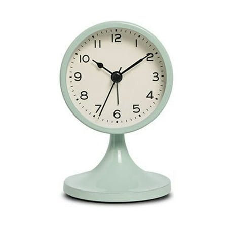 Nordic Metal Round Alarm Clock, Vintage Silent Table Clock, Student Bedside Nightlight Clock, Room Decor, Home Decor D Metal Green