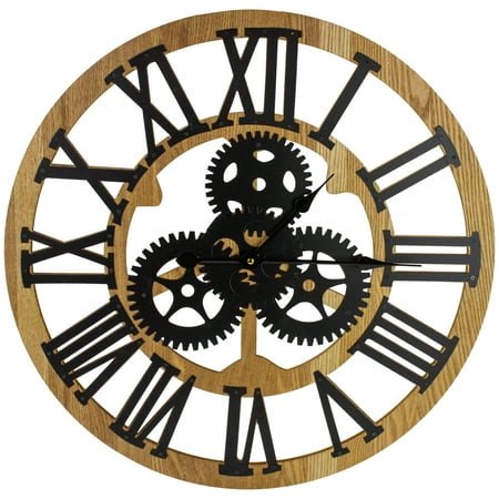 Northlight 24 Roman Numeral Battery Operated Round Wall Clock with Cogs