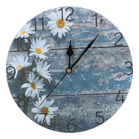 NUOLUX Clock Wall Farmhouse Daisy Kitchen Decor Hanging Sunflower Round Decorative Sets Bathroom Pendulum Art Flower Home