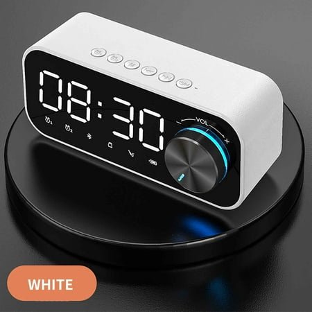 Oggfader Alarm Clock for Heavy Sleepers Adults New Smart Mirror Bluetooth Speaker Subwoofer Portable Mini Stereo Mini Clock Home Alarm Clock Card White