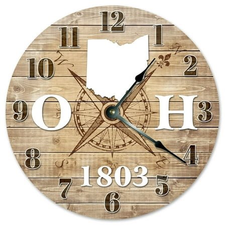 Ohio Established Silent Non Ticking Round Battery Operated Handmade Hanging Large 10 Inch Wall Clock for Bedroom Office Cottage Decoration