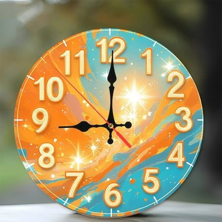Orange Blue Abstract Wall Clock Modern Home Decor 10-Inch Silent Wooden Wall Clock, Battery Operated (AA Batteries Not Included), Artistic Home Decor