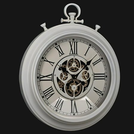 original moving gear large wall clock 18 * 21: vintage industrial pocket watch steampunk rustic farmhouse decor for living room, office, and bar. battery-operated and oversized. (white)