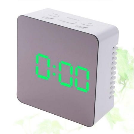 OUNONA Square Digital Mirror Clock LED Alarm Clock with Temperature Measurement Snooze Function