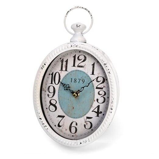Oval Retro Wall Clock, Rustic Silent Clocks, Elegant Vintage Style, White