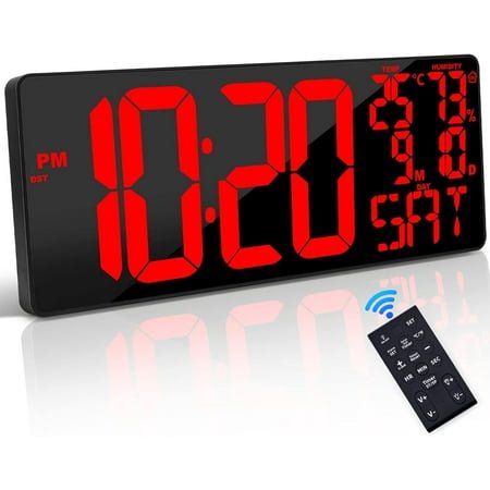[Oversized] 18 Large Digital Wall Clock with Remote Control, Auto-Dimming Digital Clock Display with Date/Temp/Week, DST, Alarm, 5.9”Jumbo Numbers Large Digital Clock for All Spaces Use