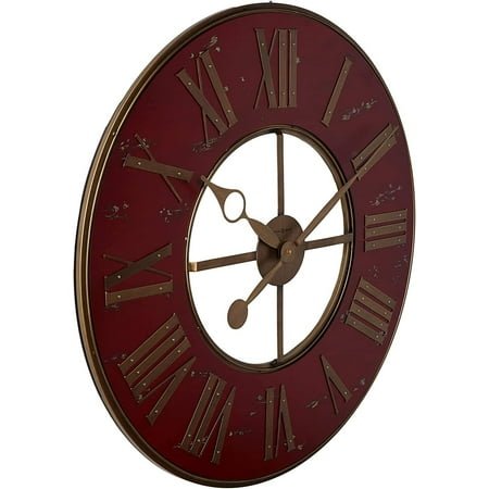 Oversized Wall Clock with Distressed , Antique Brass , Open Face Roman Numerals, Battery Operated