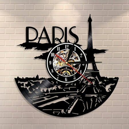 Paris Clock Vinyl Record Paris Skyline Wall Decor Paris Eiffel Tower Bedroom Decor Paris Wall Clock France Travel Gift For Her