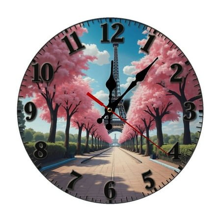 Paris Eiffel Tower Wall Clock 10 Inch Silent Non Ticking Round Clock Decoration for Living Room Kitchen Bedroom Bathroom Office Classroom