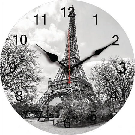 Paris Flower Vintage Wall Clock Round Silent Clocks Wall Mounted Carfts Art Decor For Home Bedroom Living Room Office Decoration