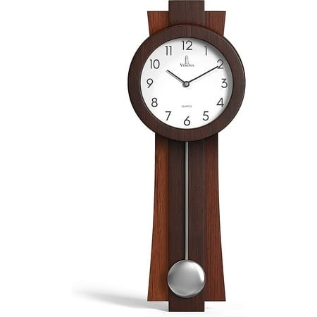 pendulum wall clock battery operated - modern pendulum clock 23.5x8.5 inch - silent wooden decorative wall clock with pendulum for living room -contemporary wall clock for office and home décor