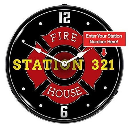 Personalized Custom Fire House Station LED Wall Clock, Retro/Vintage, Lighted, 14 inch