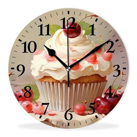 Personalized Wall Clock Non-Ticking Silent Clocks Battery Operated Decor Clocks with Photo for Bathroom-Cherry Chocolate Cupcakes Exquisite(12inch)