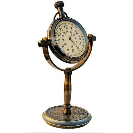 Piru Antique Brass Rounded Shape Table Clock for Home Study Living Room and Office Living Room Decor (Brass)