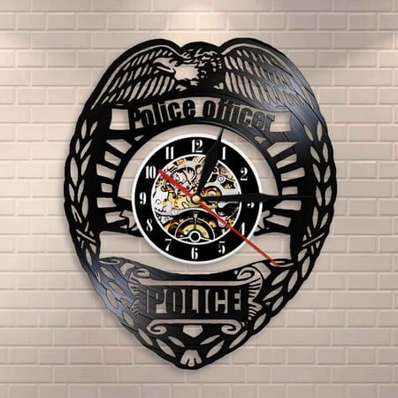 Police Officer Wall Clock Police Badge Vinyl Record Wall Clock Police Station Decorative Clock Watch Policemen Retirement Gift