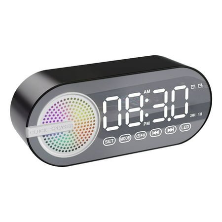 Portable Bluetooth 5.0 Digital Alarm Clock Speaker | LED Display Clock Radio | 3W Stereo Sound | 1450mAh Battery | Wireless Speaker with Type-C Charging | FM Radio & Memory Card Support | Indoor