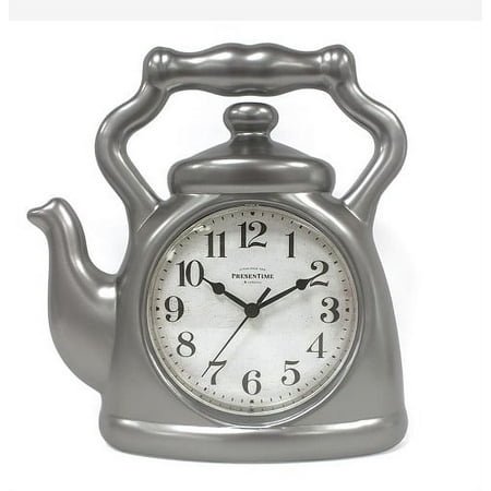 Present Time 11 Quartz Indoor Mantel Teapot Decorative Clock, Silent Non-Ticking