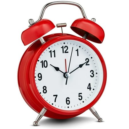 Products Analog Alarm Clock 4 Twin Bell Vintage Red Silent Non-Ticking Quartz Battery Operated Extra Loud with Backlight for Bedside Table Desk, Retro Clocks Old Fashioned for Heavy Sleepers