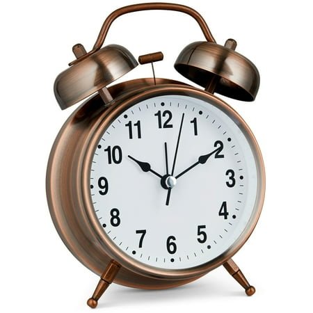 Products Analog Alarm Clock 4 Twin Bell Vintage Red Silent Non-Ticking Quartz Battery Operated Extra Loud with Backlight for Bedside Table Desk, Retro Clocks Old Fashioned for Heavy Sleepers