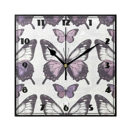 Purple and White Butterflies Wall Clock 7.78 Non-Ticking Silent Battery Operated for Home Bedroom Office Kitchen Living Room