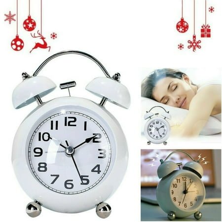 PVUEL Analog Twin Bell Alarm Clock Vintage Retro Classic Bedroom Backlight Loud Wake Clock, White
