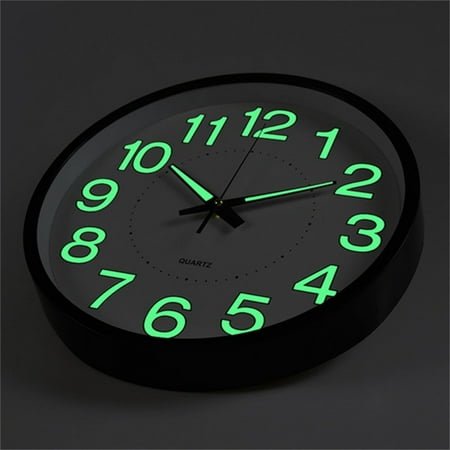 QKURT 12 Inch Night Light Wall Clock, Silent Non-Ticking Quartz Wall Clocks, Large Luminous Function Numbers and Hands, Easy to Read Both Day and Night