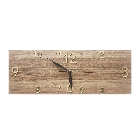 QSTDGVPW Rustic Wall Clock Farmhouse Wall Decor Art Handmade Retro Style Rectangle Watch Hanging Clock for Home Dining Room Restaurant Light Brown