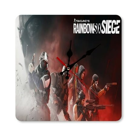 Rainbow Six Siege Wall Clock for Bathroom,9.8 inch Square Wood Wall Clocks Without Scales Silent Non-Ticking,Frameless Minimalist,for All Occasions,Besetuui
