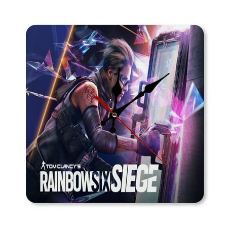 Rainbow Six Siege Wall Clocks Battery Operated Decorative,9.8 inch Square Wood Wall Clocks Without Scales Silent Non-Ticking,Frameless Minimalist,for All Occasions,Besetuui