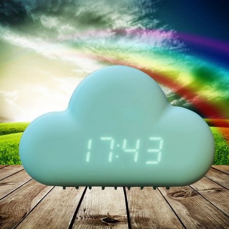 Raindrops Clouds Alarm Clock Ultra-quiet Intelligent Snooze LED Display Clock Decoration (Mint Green)