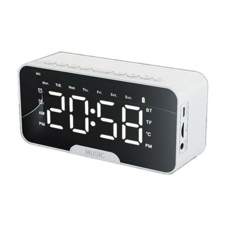 Ranliy Multi-Functional Mirror Clock with Bluetooth Speaker, Alarm, Temperature Display & Fm Radio - Portable Digital Clock for Home, Office, Car and Travel, Built-In Battery and Card Slot