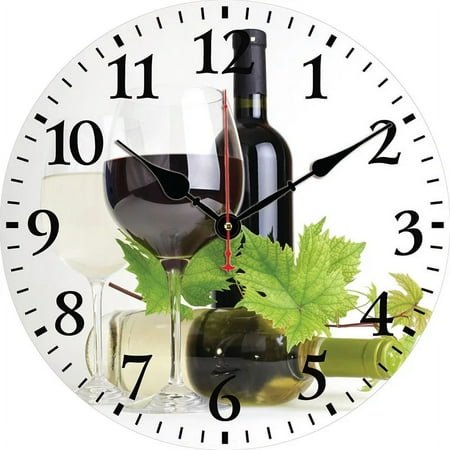 Red Wine Glasses Wall Clock Round Silent Clocks Wall Mounted Carfts Art Decor For Home Bedroom Living Room Office Decoration
