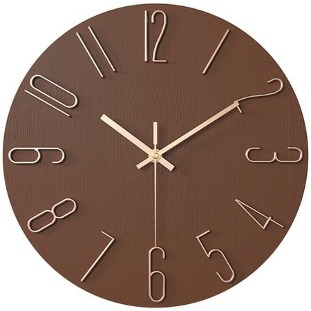 REGALWOVEN Wall Clock Silent Non-Ticking Analog Clocks Battery Operated Classic Decorative Brown 12 Inch
