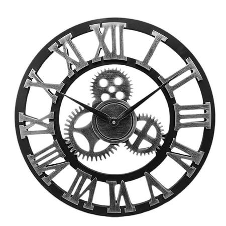 RENACLIPY Silver Metal Creative Wall Clock for Decoration Easy to Install Industrial Gear Design 40cm