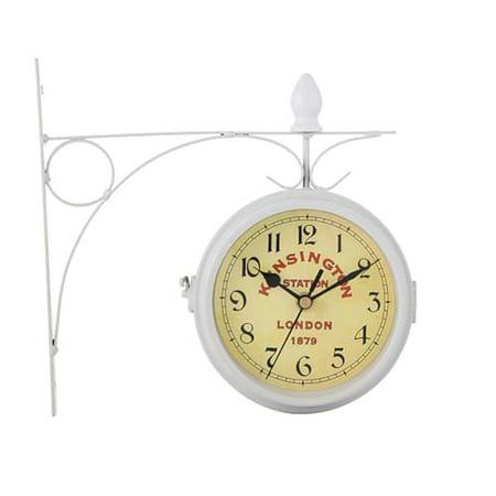 Retro Double-Sided Station Clock,Vintage Industrial Two Sides Wall Hanging Clock for Indoor Decorative, Antique Style Creative Classic Wall Clocks Decoration Black 5inch Garden Wall Clock, White