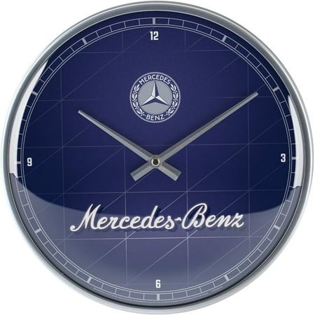 **retro wall clock, ø 12.2, mercedes-benz – silver & blue – gift idea for mercedes-benz fans, official license product (olp), large kitchenclock, vintage design