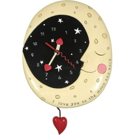 RJTZ Allen Designs Love You to The Moon and Back Heart Wall Clock- Battery Operated Pendulum Analog Clock, Stone Resin Decorative Clocks for Walls Home Decor Kitchen Clocks, 9 Inch