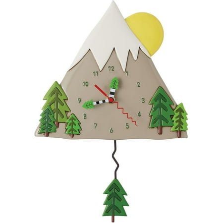 RJTZ Allen Designs Peak Time Mountain with Trees Sculpted Pendulum Wall Clock, 9.06 Inch, Multicolor