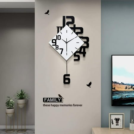 RJTZ Large Wall Clocks for Living Room Decor Silent Pendulum Battery Operated Non-Ticking for Bedroom Kitchen Office Home 26 Decorative Clock Square White Wood Wall Decor for School Indoor