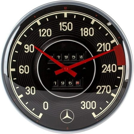 RJTZ Retro Wall Clock, Ø 12.2, Mercedes-Benz – Tacho – Gift idea for Mercedes-Benz Fans, Official License Product (OLP), Large kitchenclock, Vintage Design