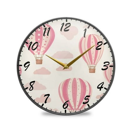 Round Clock Wall Clock Decorative Clock 11.9 Sizes Clock Pink Air Balloons