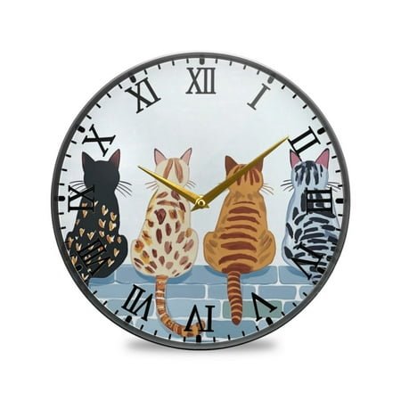 Round Clock Wall Clock Decorative Clock 11.9 Sizes Four Cats