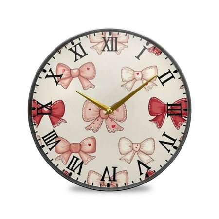 Round Clock Wall Clock Decorative Clock 9.5 Sizes Pink and Red Bows
