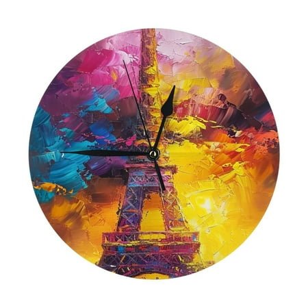 Round Wall Clock Eiffel Tower Printed Decorative & Creative Dual-Purpose Clocks Battery Operated For Home/Office/Classroom/School Clock