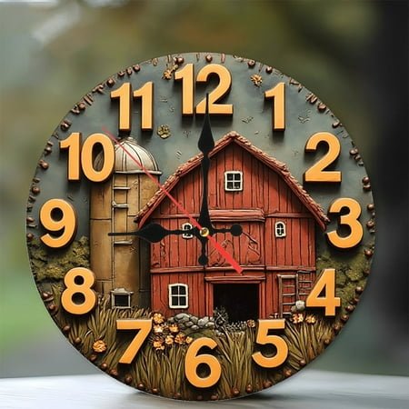 Rustic Barn Farmhouse Wall Clock Home Decor 10-Inch Silent Wooden Wall Clock, Battery Operated (AA Batteries Not Included), Artistic Home Decor