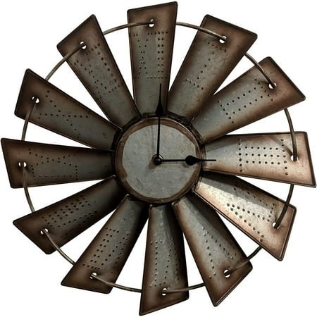 Rustic Farmhouse Metal Windmill Wall Clock (14.5)