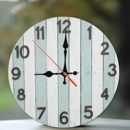 Rustic Farmhouse Wall Clock Wooden Vintage Shabby Chic Home Decor 10-Inch Silent Wooden Wall Clock, Battery Operated (AA Batteries Not Included), Artistic Home Decor