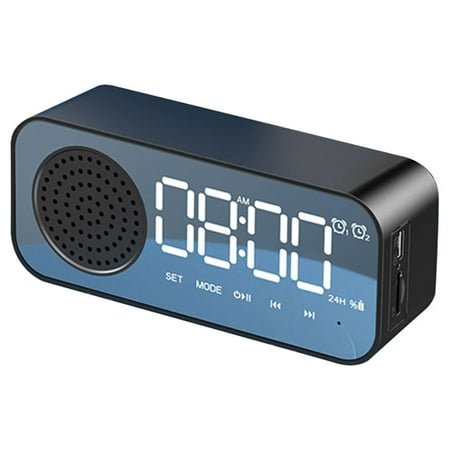 RVASTEIZO Alarm Clock for Bedroom/Office,Digital Clock with Bluetooth Speaker,Small Alarm Clock for Heavy Sleepers Adults,Mirror LED Display