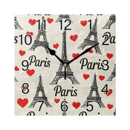 Ryvnso Paris Tower Hearts Wall Clock Square Silent Non-Ticking Battery Operated 7.78