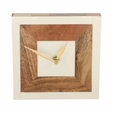 Sagebrook Home 5 Square Ivory/Natural Resin Clock with Wood Inlay